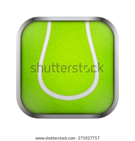 Square icon for tennis sports application or games. Illustration of sporting field and play button. 