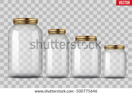 Set of Glass Jars for canning and preserving. Vector Illustration isolated on transparent background.