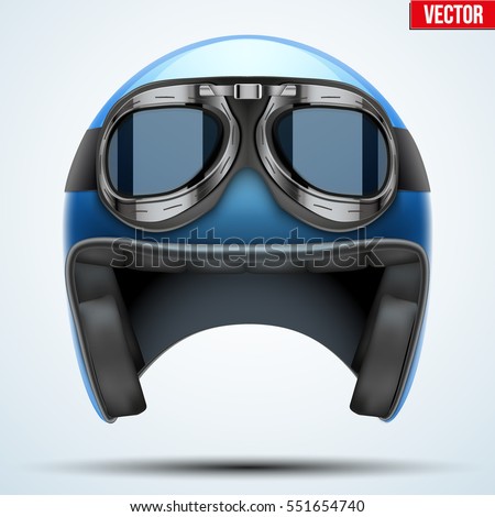 Vintage motorcycle classic helmet with goggles. Transportation industry. Vector illustration isolated on background,
