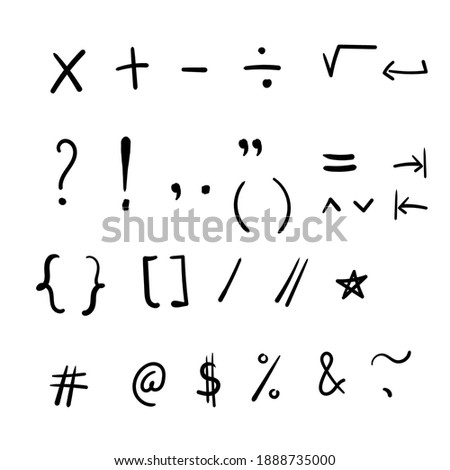 set of Mathematical symbol icons in hand drawn doodle style, vector illustration 