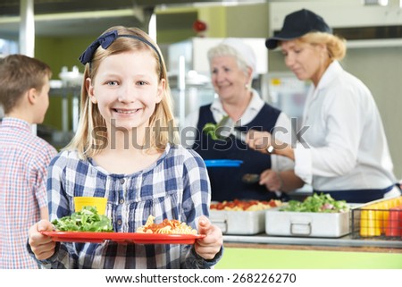 Female Pupil With Healthy Lunch In School Canteen