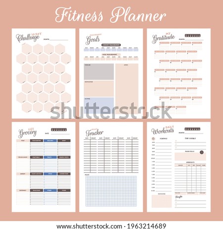 Fitness goal planner printable. Minimalist and Clean Design. Vector Illustration