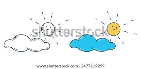 Sun behind the cloud cute baby illustration doodle sketch style