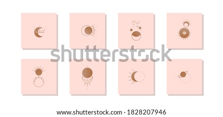Set of various Moons. Simple minimalistic Icons. Logo template. Trendy vector illustration. Astrology, esoteric, yoga, alchemy concept. Print idea. Boho abstract style. All elements are isolated