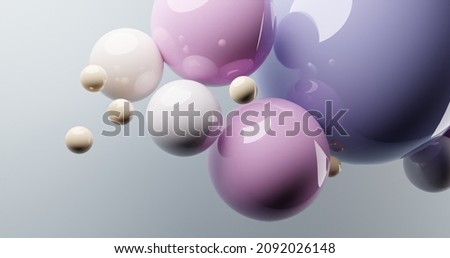 Image, Stock Photo Floating suspended pastel tone balls in pink background.3D render glossy spheres.Pastel colours pantone. Abstract background. Science physics nano rendering balls modern art pop.Copy space space