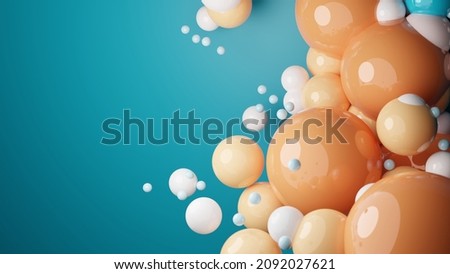 Similar – Image, Stock Photo Floating suspended orange white balls in blue background.3D render glossy spheres.Pastel colours pantone. Abstract background. Science physics nano rendering balls modern art pop.Copy space space