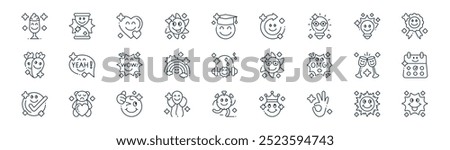 linear stickers icon pack. vector thin line good day, deadline, love, idea, rainbow, calendar, meeting, crazy icons suitable for apps and websites ui designs