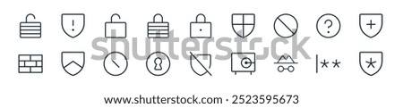 modern security icon pack. perfect for linear ui designs featuring vector star, password, detective, vault, slash, keyhole, error and more icons for mobile and web apps.