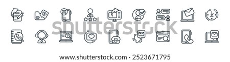 modern customer service agent icon pack. perfect for linear ui designs featuring vector new message, phone call, search engine, bell, telephone, feedback, information and more icons for mobile and