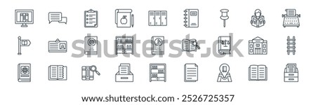 linear library icon pack. vector thin line open book, chat, clipboard, reading book, library, ladder, cabinet, database icons suitable for apps and websites ui designs