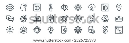 linear business development icon pack. vector thin line medal, cognitive, browser, website, sheet, id card, mobile phone, url icons suitable for apps and websites ui designs