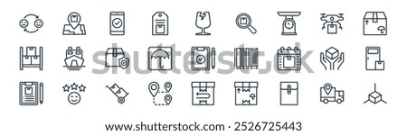 linear shipping icon pack. vector thin line truck, location, check, drone delivery, keep dry, delivery, box, box icons suitable for apps and websites ui designs