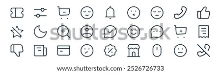 linear ui icon pack. vector thin line neutral face, options, remove from cart, phone, profile, invoice, discount, phone icons suitable for apps and websites ui designs