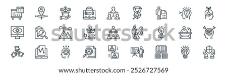 linear human resources icon pack. vector thin line intelligence, my location, profit growth, creative mind, green energy, achieving goal, dialogue, insurance icons suitable for apps and websites ui