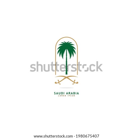 Creative Saudi Arabia palm tree and sword icon logo design vector illustration