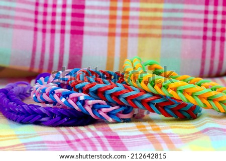 colorful Rainbow loom bracelet rubber bands fashion close up