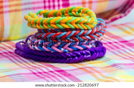 Colorful Rainbow loom bracelet rubber bands fashion close up