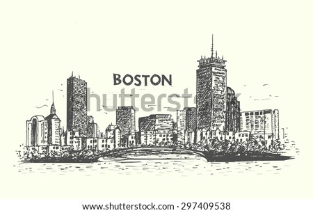 Boston city hand drawn illustration