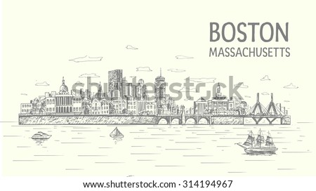 Boston city hand drawn, sketch style, isolated illustration 