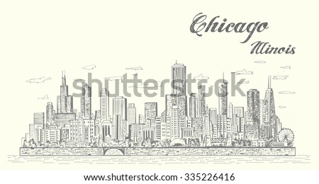 Chicago skyline sketch style isolated illustration