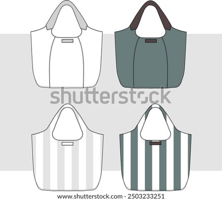 Tote bag flat sketch fashion illustration drawing template mock up, Canvas tote bag cad drawing. Carry bag flat sketch vector. 