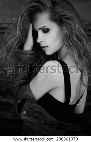 Black and white fashion Summer portrait of a beautiful young girl