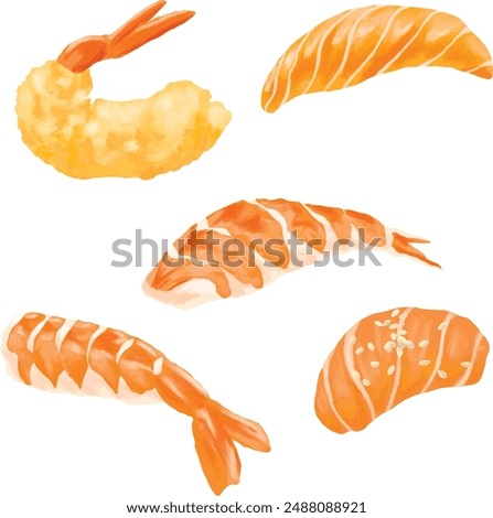 fresh sashimi salmon shrimp and ebi furai menu illustration