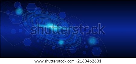Abstract technology background with various technological elements in blue color. Technological innovation. high-tech communication concept. circular network circuit Foto stock © 