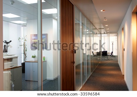 office corridor door glass partitions room business