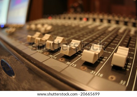 Audio mixing board in film studio