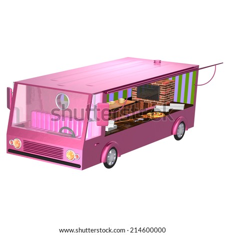 Large FOOD TRUCK Pizza, Large pink truck with pizzeria inside