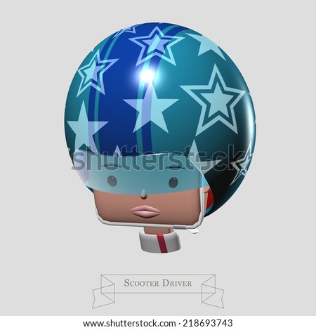 SCOOTER DRIVER star, young woman\'s head wearing a helmet printed by stars