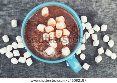 hot cocoa with marshmallows,milk, and chocolate,cinnamon sticks,chocolate