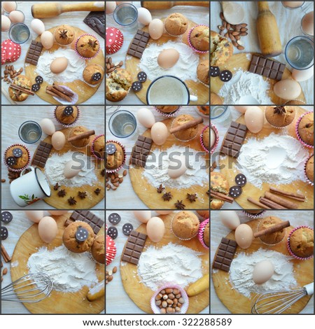 collage with  process of making cupcakes,sweets,cake,cooking,kitchen