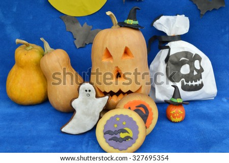 Happy Halloween Cupcakes.Halloween cookies.Composition for Halloween with sweets