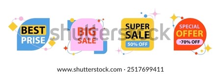 Sale Frames Heading Template Design. Discount Tag Collection, Special Offer.  Stickers with the Best Prices. Promotional Banner. Vector Illustration in Trendy Minimalistic Style.