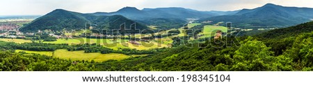 Panoramic view of Alsace mountains from the top of hill