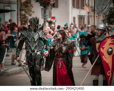 Editorial,14st June 2015: Chatenois, France: Fete des Remparts de Chatenois. Fancy-dress medieval holiday and festival in old castle.