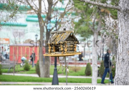 Similar – Image, Stock Photo Feeding protection made of wooden slats. Around a birch tree.