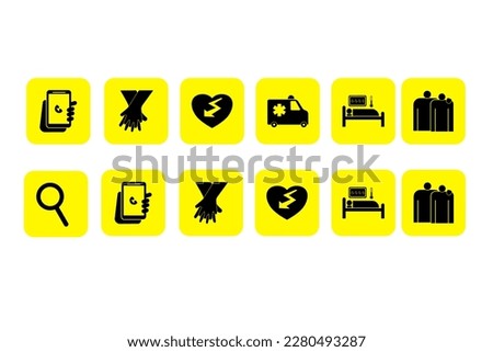 Survival guide icons for adults cardiac arrest, reference form American heart association algorithm 2020.
