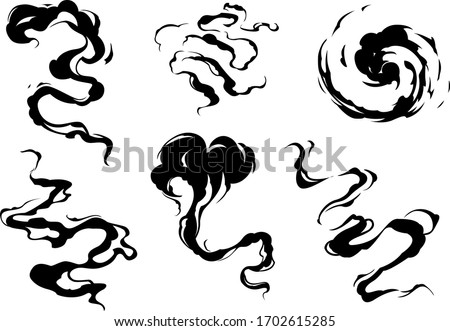Set of black smoke, Japanese smoke, vector clipart smoke