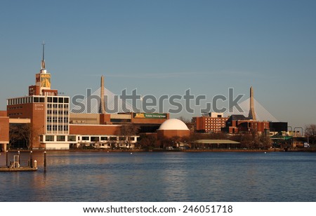 Boston, USA - December 26, 2014: Boston Skyline showing Science Park, Museum of Science and Charles River at sunset