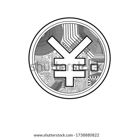 Yuan or yen currency symbol on digital coins. flat design vector.