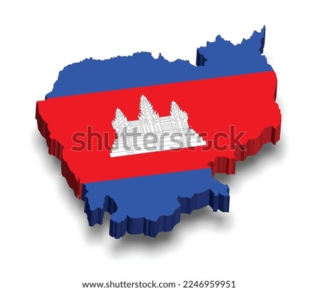 3d map of Cambodia with flag