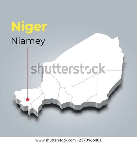 Niger 3d map with borders of regions and it’s capital