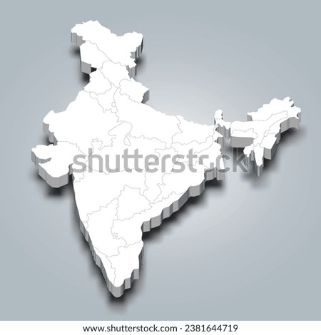 India 3d map with state borders and it’s capital