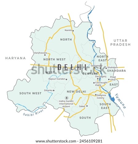 Detailed map of Delhi with district and important places