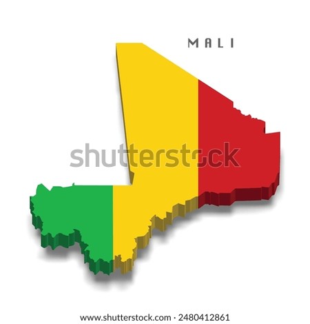 Mali 3d flag map on white background