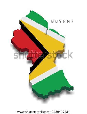 Guyana 3d flag map on white background