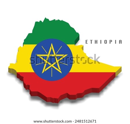 Ethiopia 3d flag map on white background